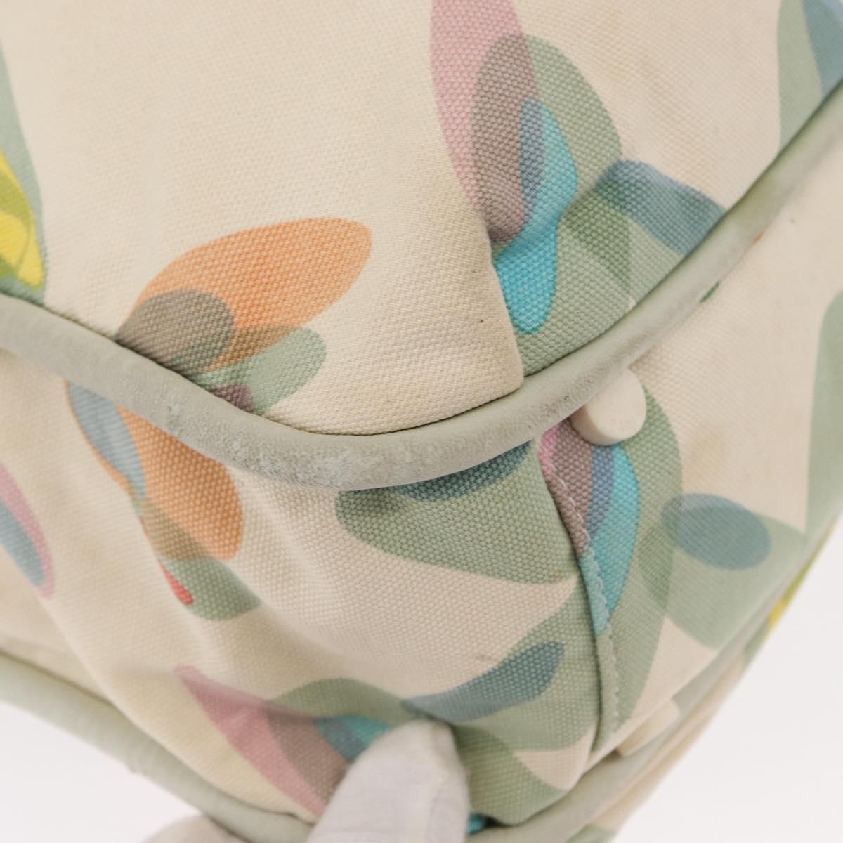 CHANEL Tote Bag Canvas White Silver CC Auth yk19774