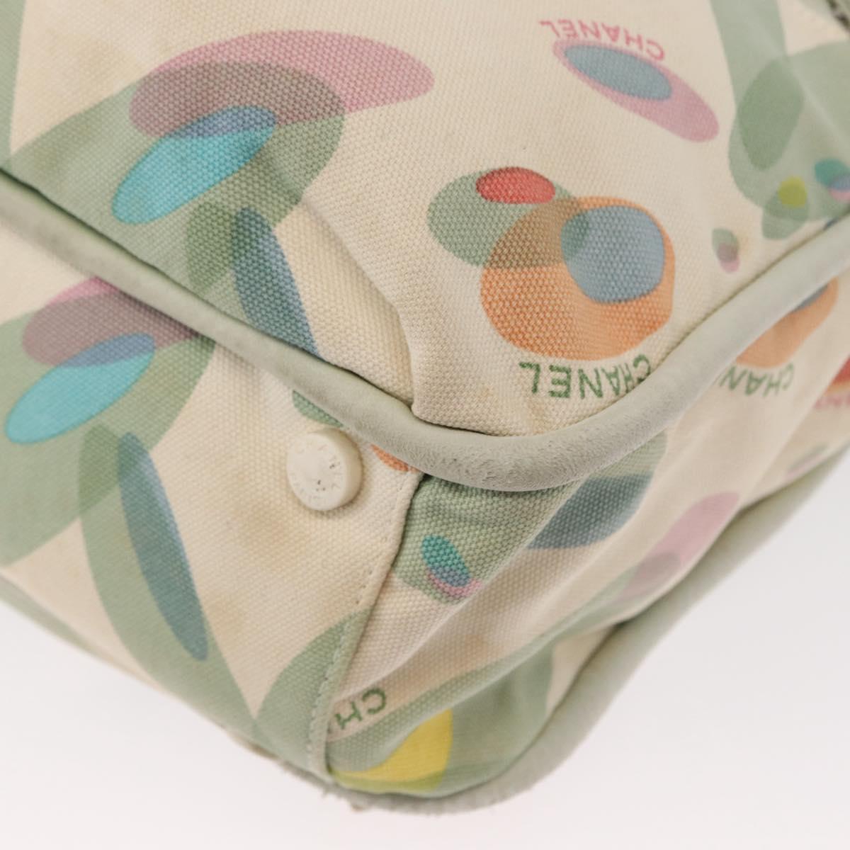 CHANEL Tote Bag Canvas White Silver CC Auth yk19774