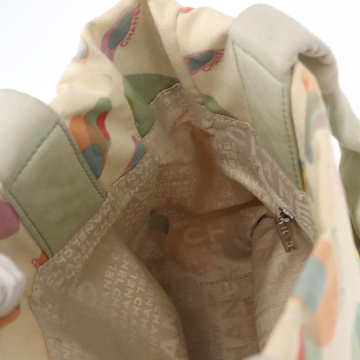 CHANEL Tote Bag Canvas White Silver CC Auth yk19774