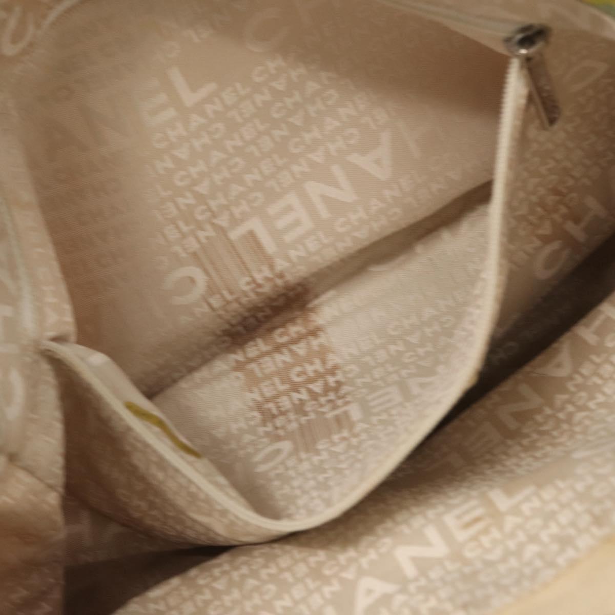 CHANEL Tote Bag Canvas White Silver CC Auth yk19774