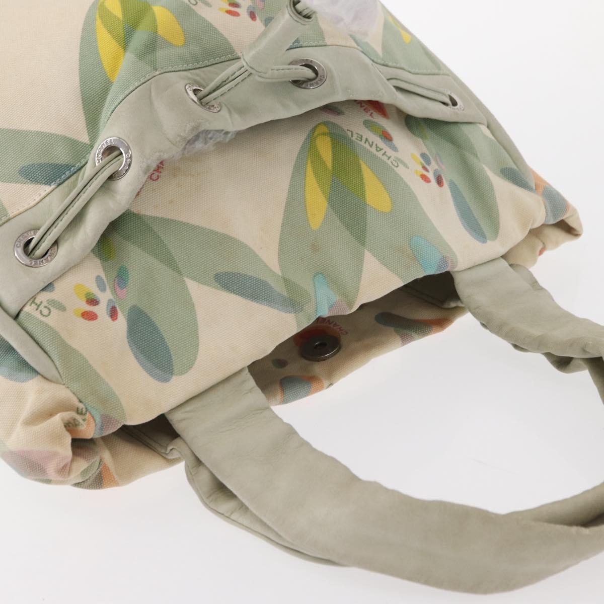 CHANEL Tote Bag Canvas White Silver CC Auth yk19774