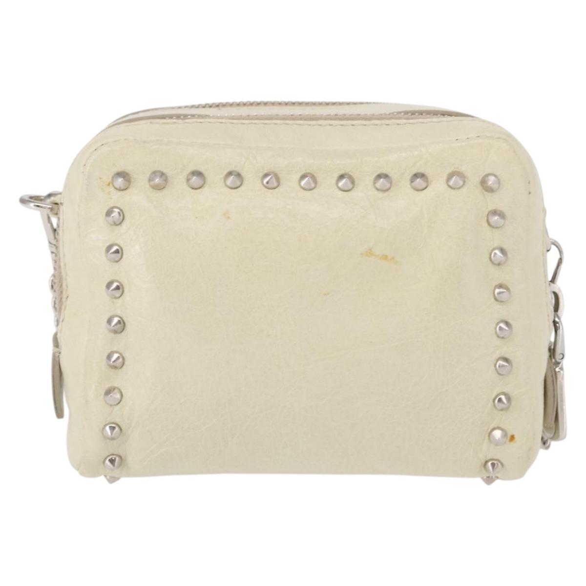 Miu Miu Chain Shoulder Bag Leather Cream Silver Auth yk19775