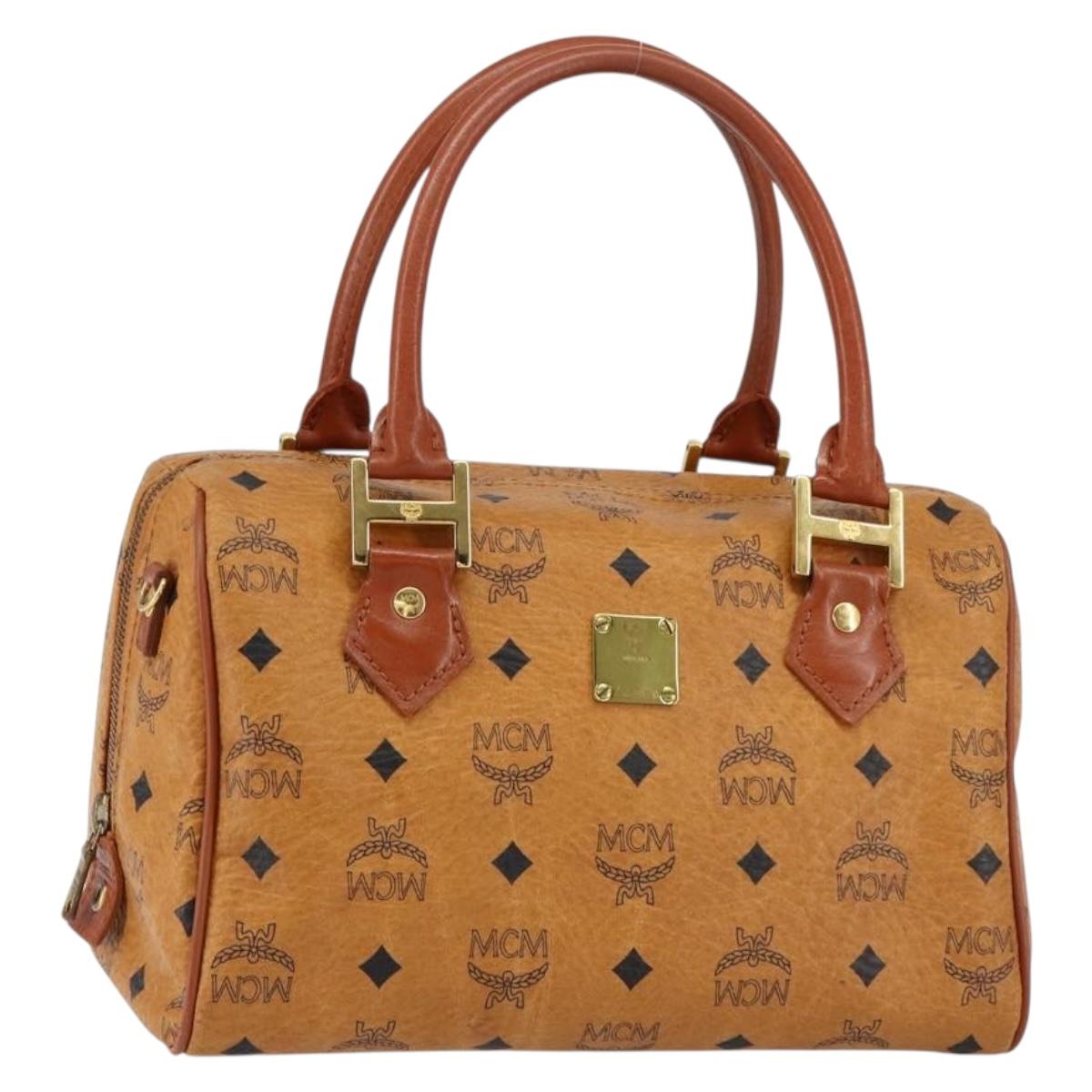 MCM Logogram Vicetos Hand Bag PVC Leather Brown Gold Auth yk19777