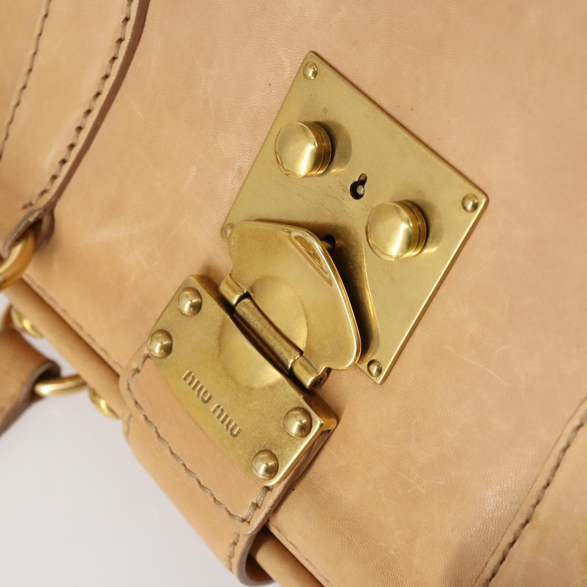 Miu Miu Tote Bag Leather Beige Gold Auth yk19778