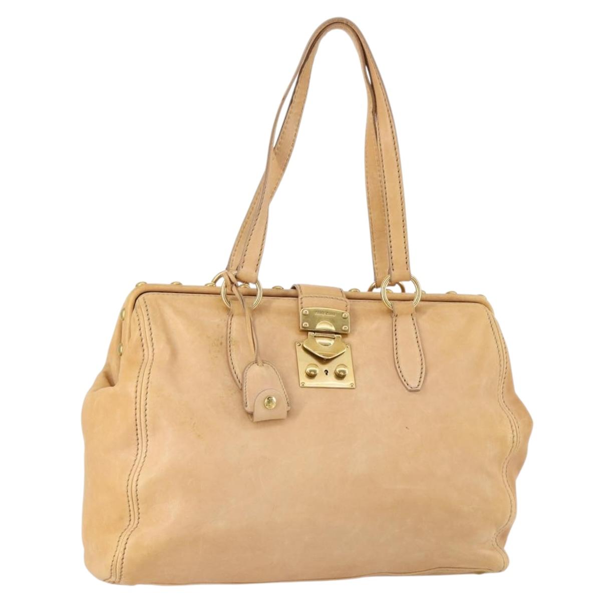 Miu Miu Tote Bag Leather Beige Gold Auth yk19778