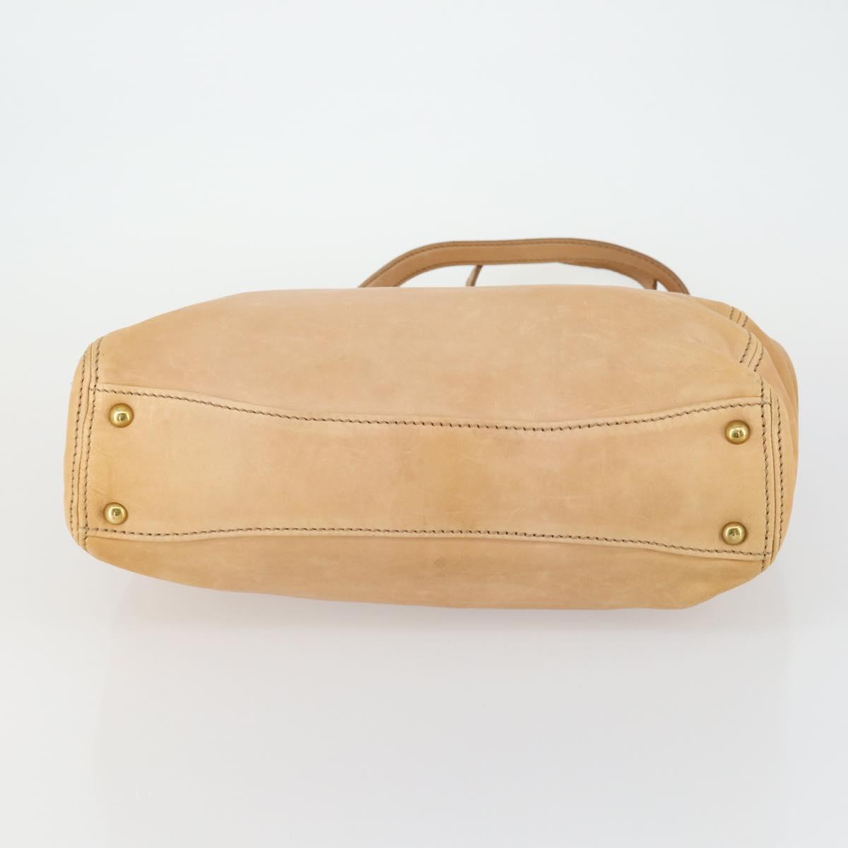 Miu Miu Tote Bag Leather Beige Gold Auth yk19778