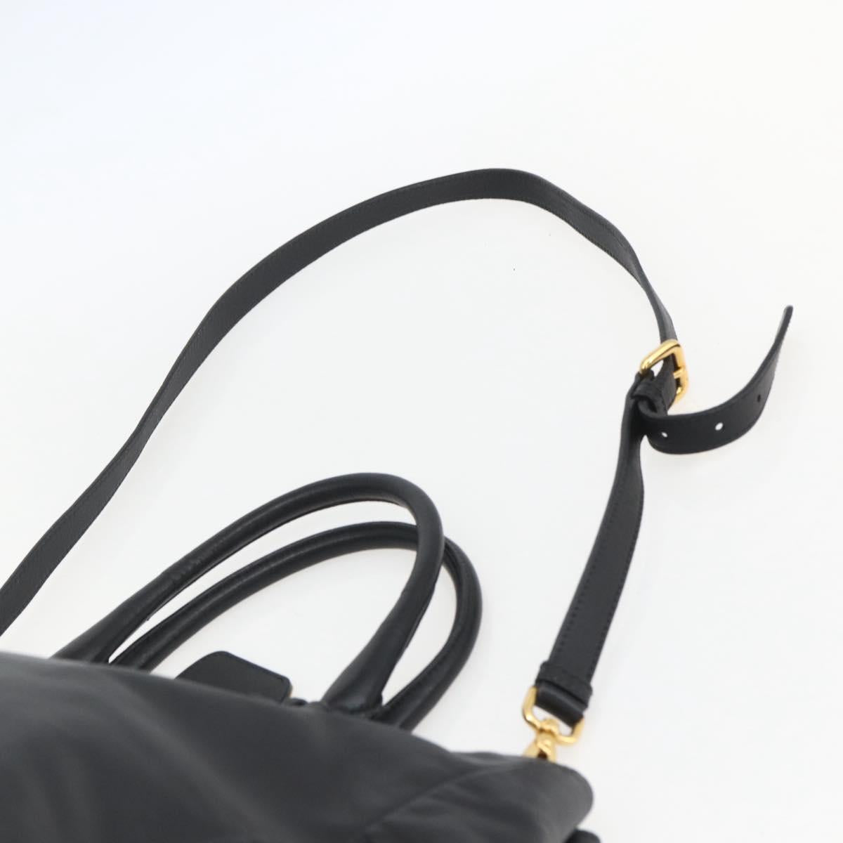 PRADA Hand Bag Leather 2way Black Gold Auth yk19782
