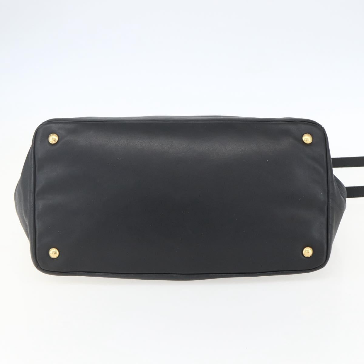 PRADA Hand Bag Leather 2way Black Gold Auth yk19782