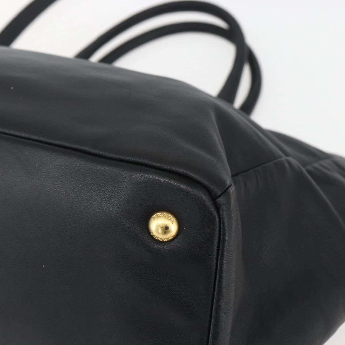 PRADA Hand Bag Leather 2way Black Gold Auth yk19782