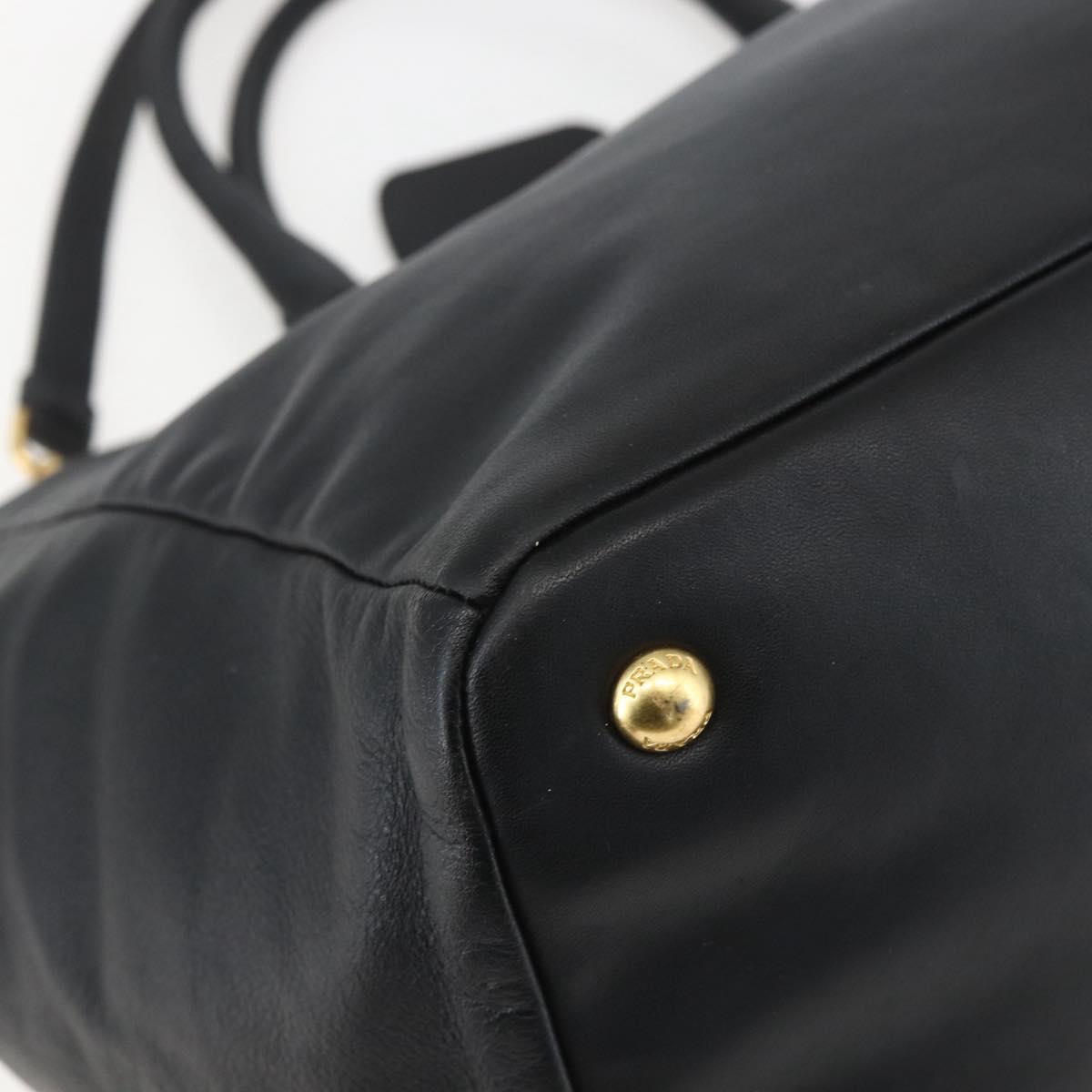 PRADA Hand Bag Leather 2way Black Gold Auth yk19782