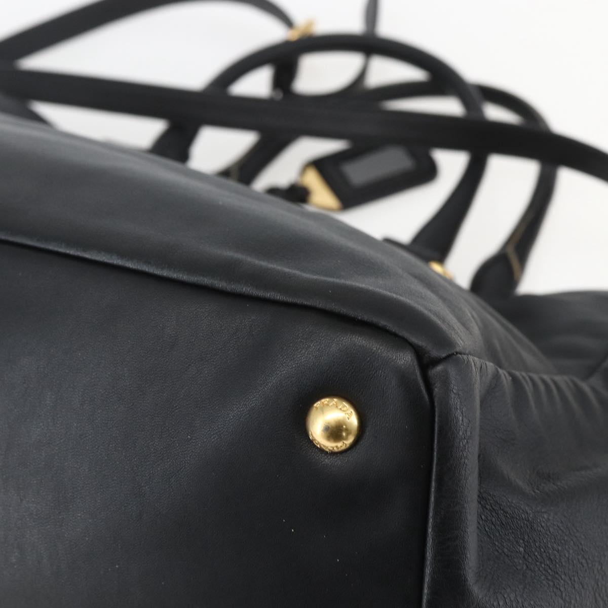 PRADA Hand Bag Leather 2way Black Gold Auth yk19782