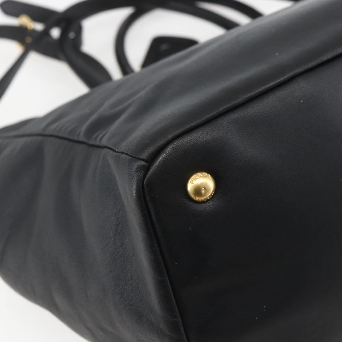PRADA Hand Bag Leather 2way Black Gold Auth yk19782