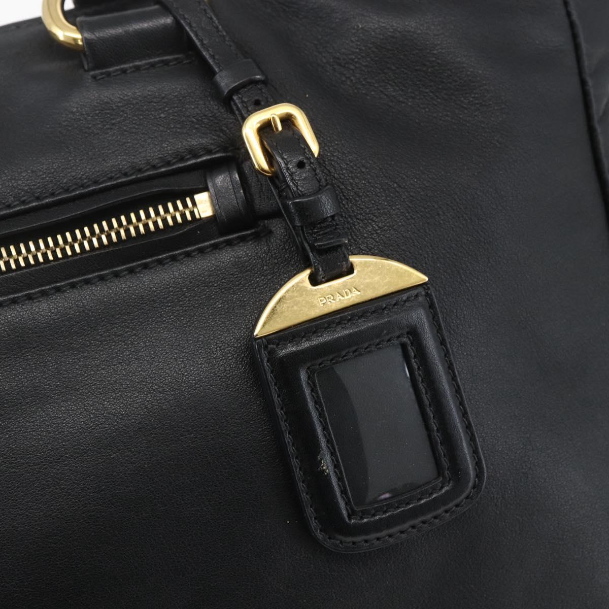 PRADA Hand Bag Leather 2way Black Gold Auth yk19782