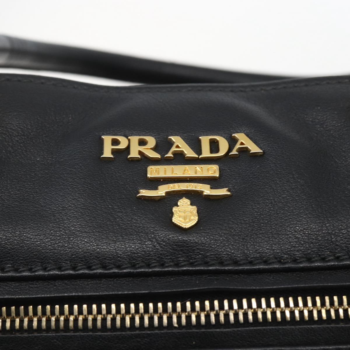 PRADA Hand Bag Leather 2way Black Gold Auth yk19782