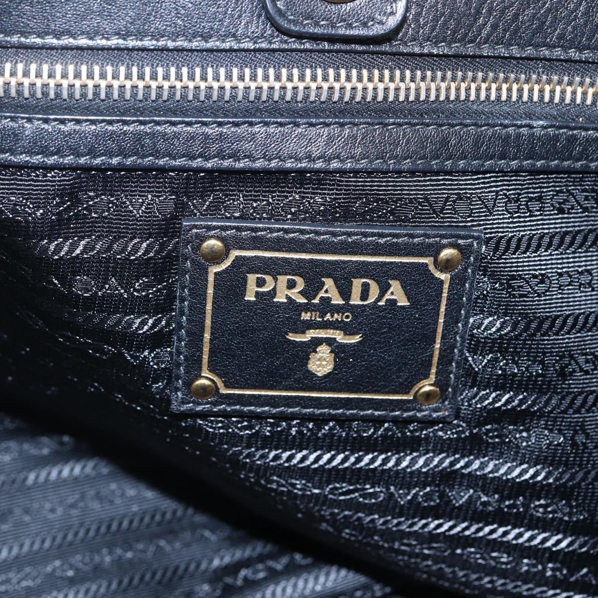 PRADA Hand Bag Leather 2way Black Gold Auth yk19782
