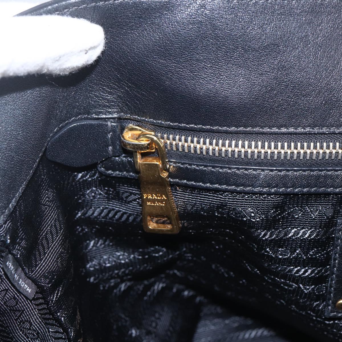 PRADA Hand Bag Leather 2way Black Gold Auth yk19782