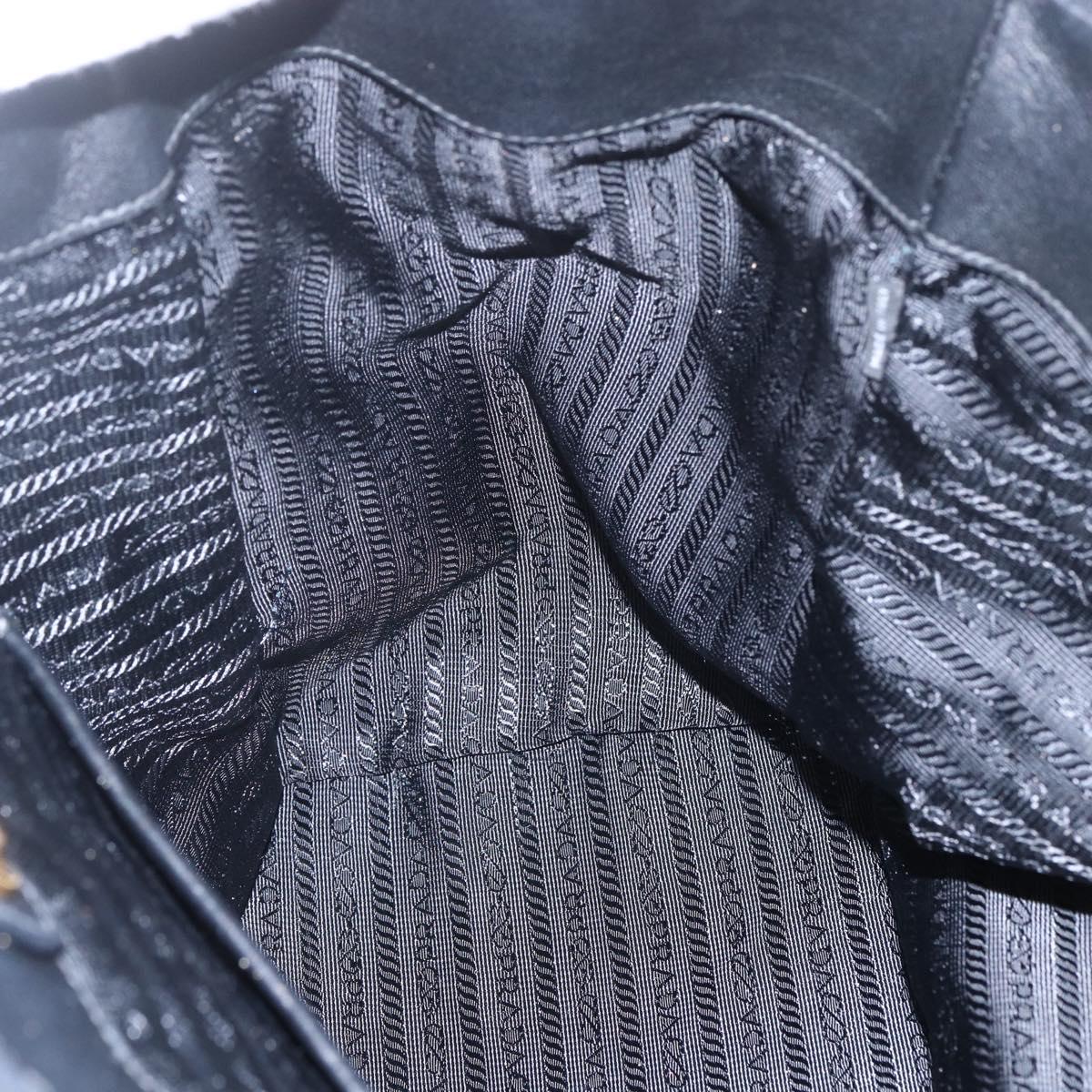 PRADA Hand Bag Leather 2way Black Gold Auth yk19782