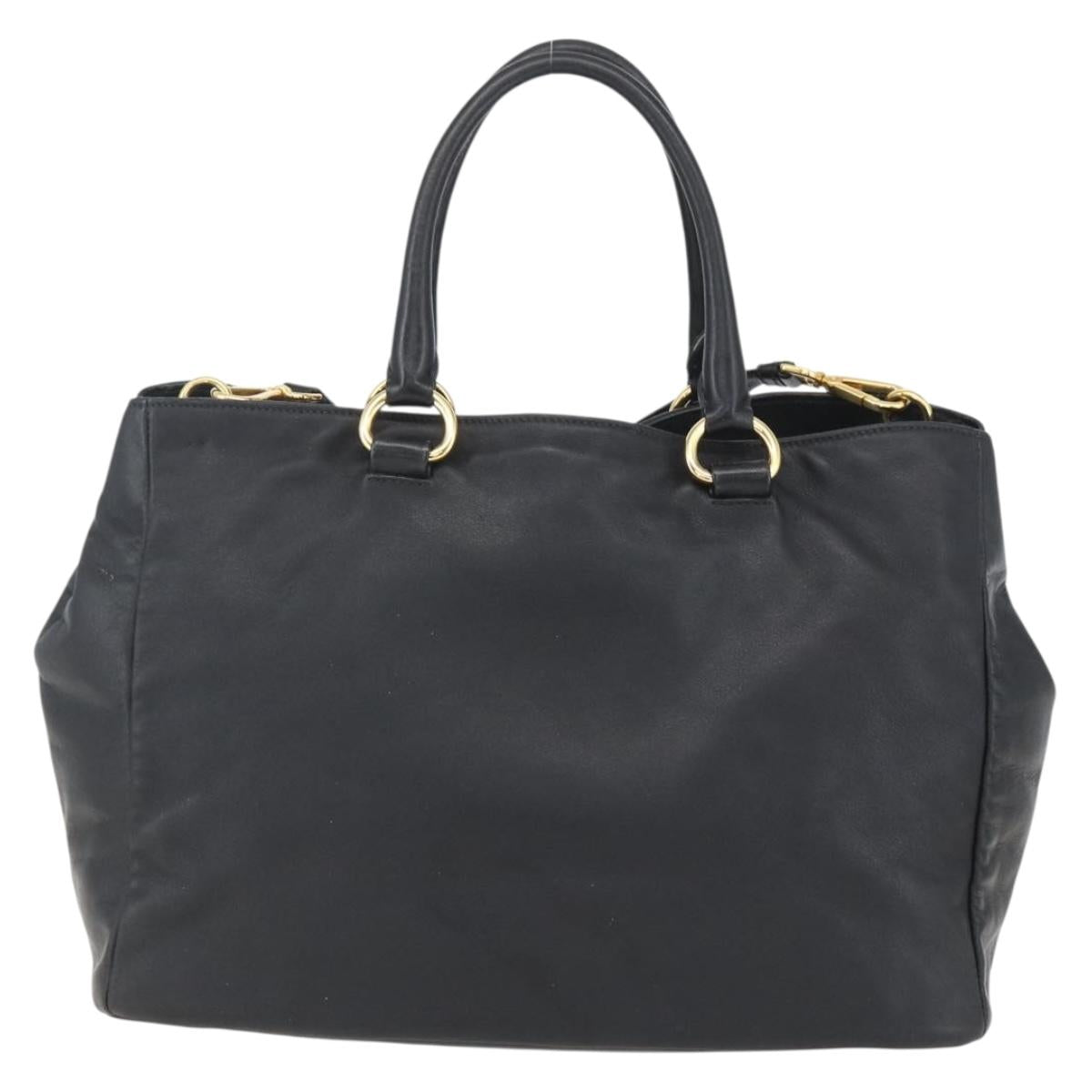 PRADA Hand Bag Leather 2way Black Gold Auth yk19782