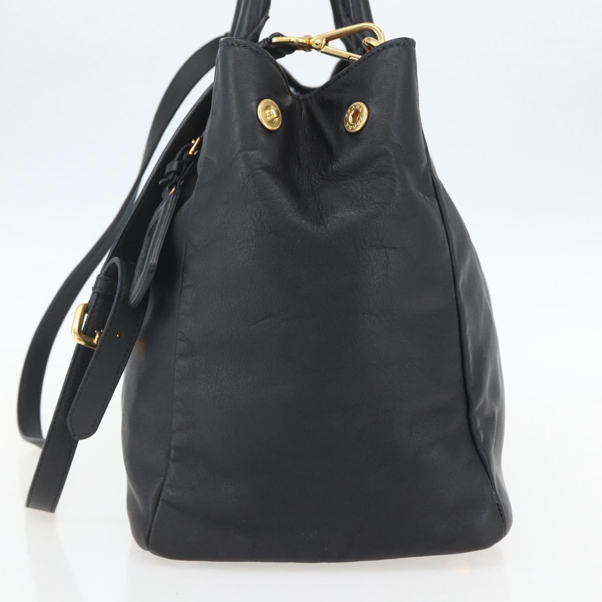PRADA Hand Bag Leather 2way Black Gold Auth yk19782