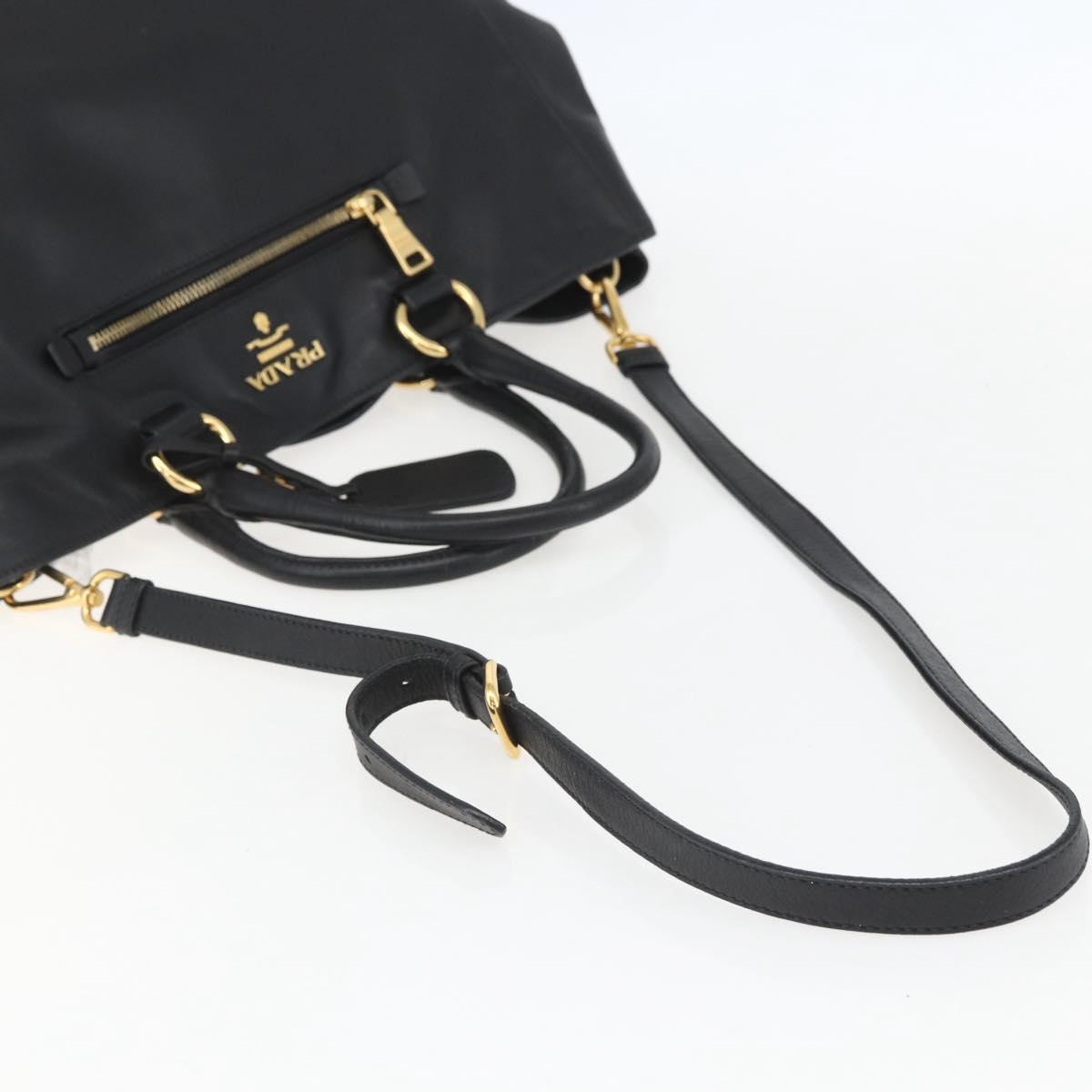 PRADA Hand Bag Leather 2way Black Gold Auth yk19782