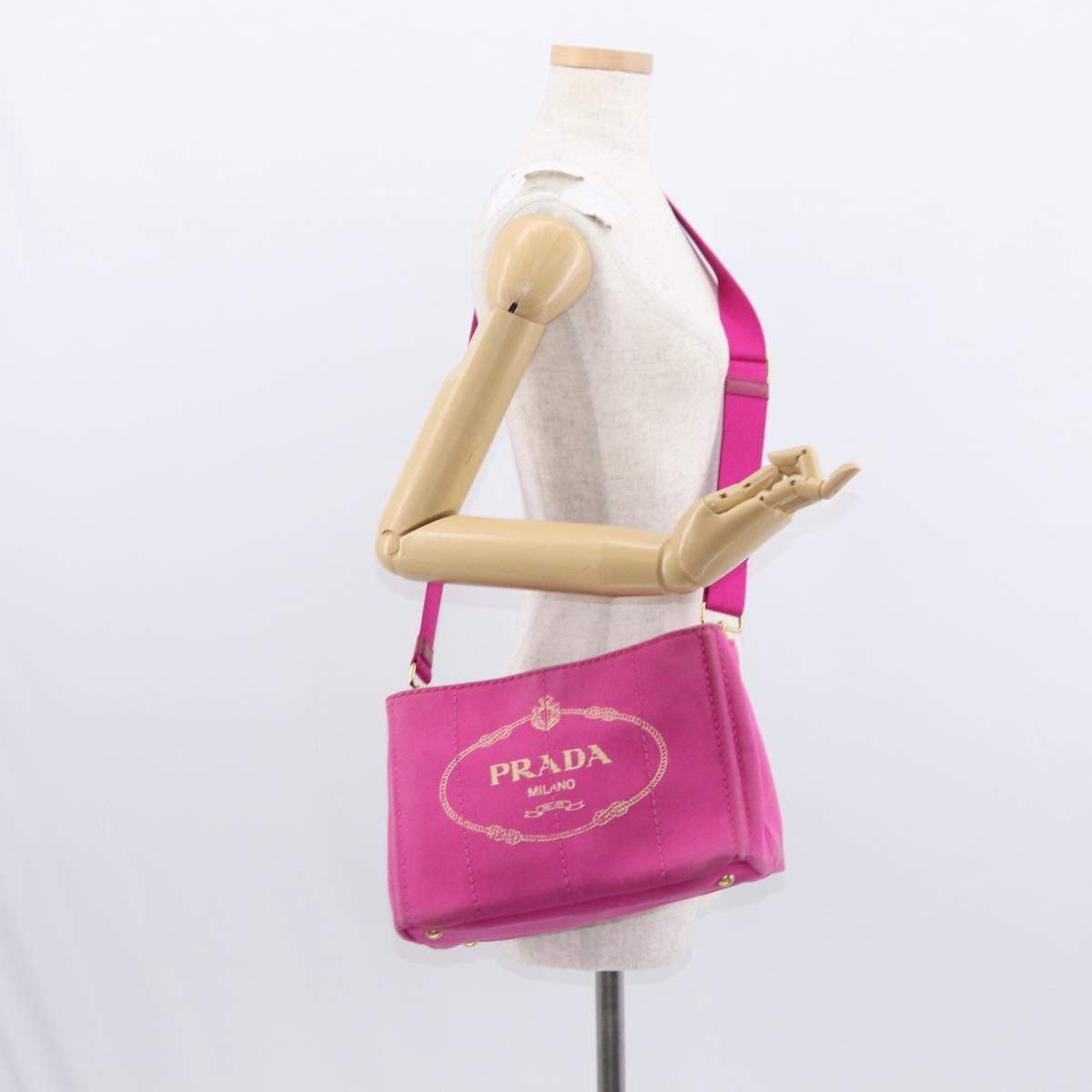 PRADA Canapa PM Hand Bag Canvas 2way Pink Gold Auth yk19785
