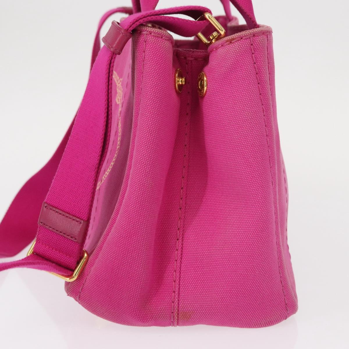 PRADA Canapa PM Hand Bag Canvas 2way Pink Gold Auth yk19785