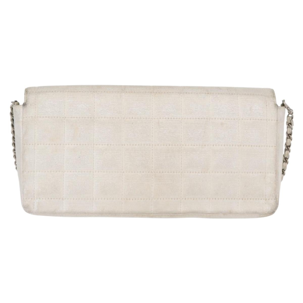 CHANEL Choco Bar New Travel Line Chain Bag Canvas Silver CC Auth yk19792