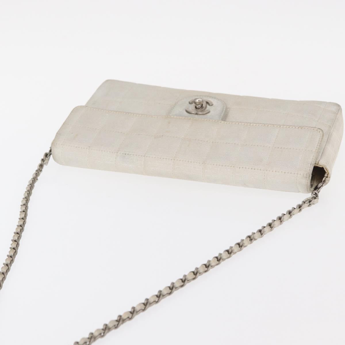 CHANEL Choco Bar New Travel Line Chain Bag Canvas Silver CC Auth yk19792