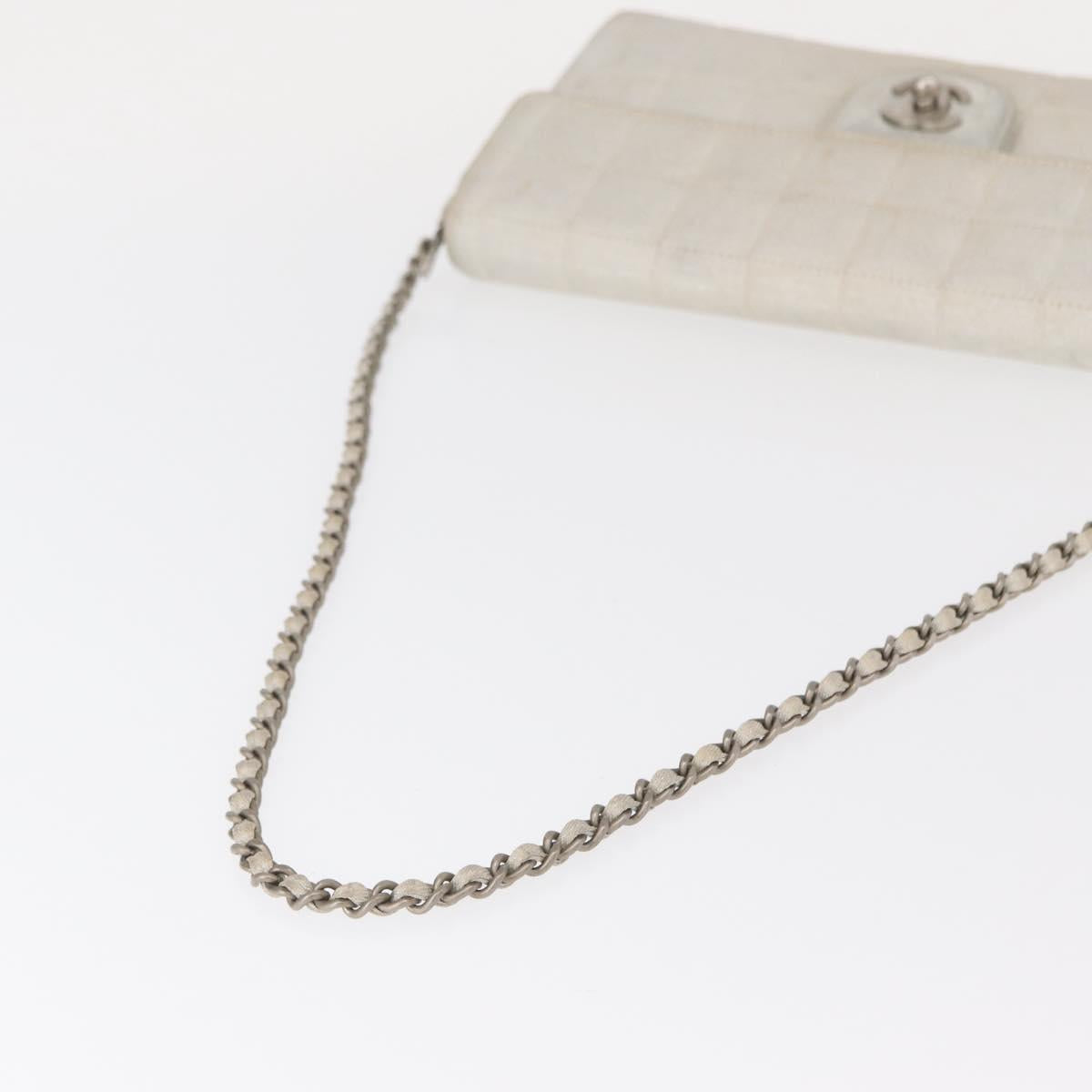 CHANEL Choco Bar New Travel Line Chain Bag Canvas Silver CC Auth yk19792