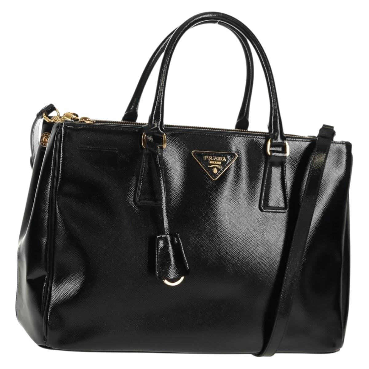 PRADA Galleria Hand Bag Safiano leather 2way Black Gold Auth yk19794V