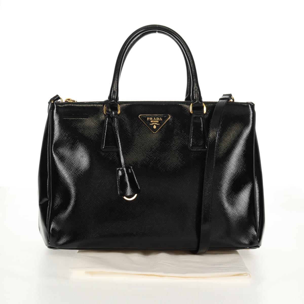 PRADA Galleria Hand Bag Safiano leather 2way Black Gold Auth yk19794V