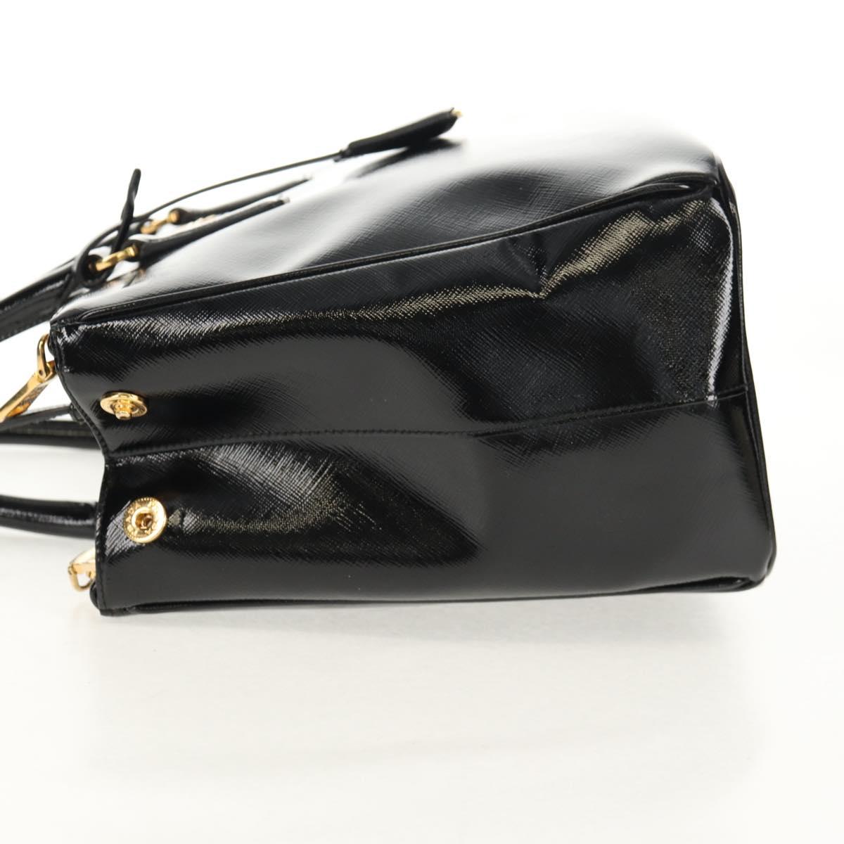 PRADA Galleria Hand Bag Safiano leather 2way Black Gold Auth yk19794V
