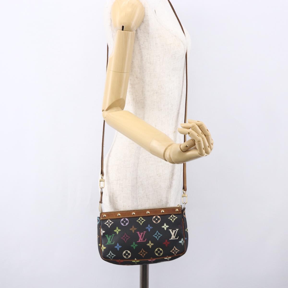 LOUIS VUITTON Multicolor Pochette Accessoires Pouch Black M92648 LV Auth yk19799