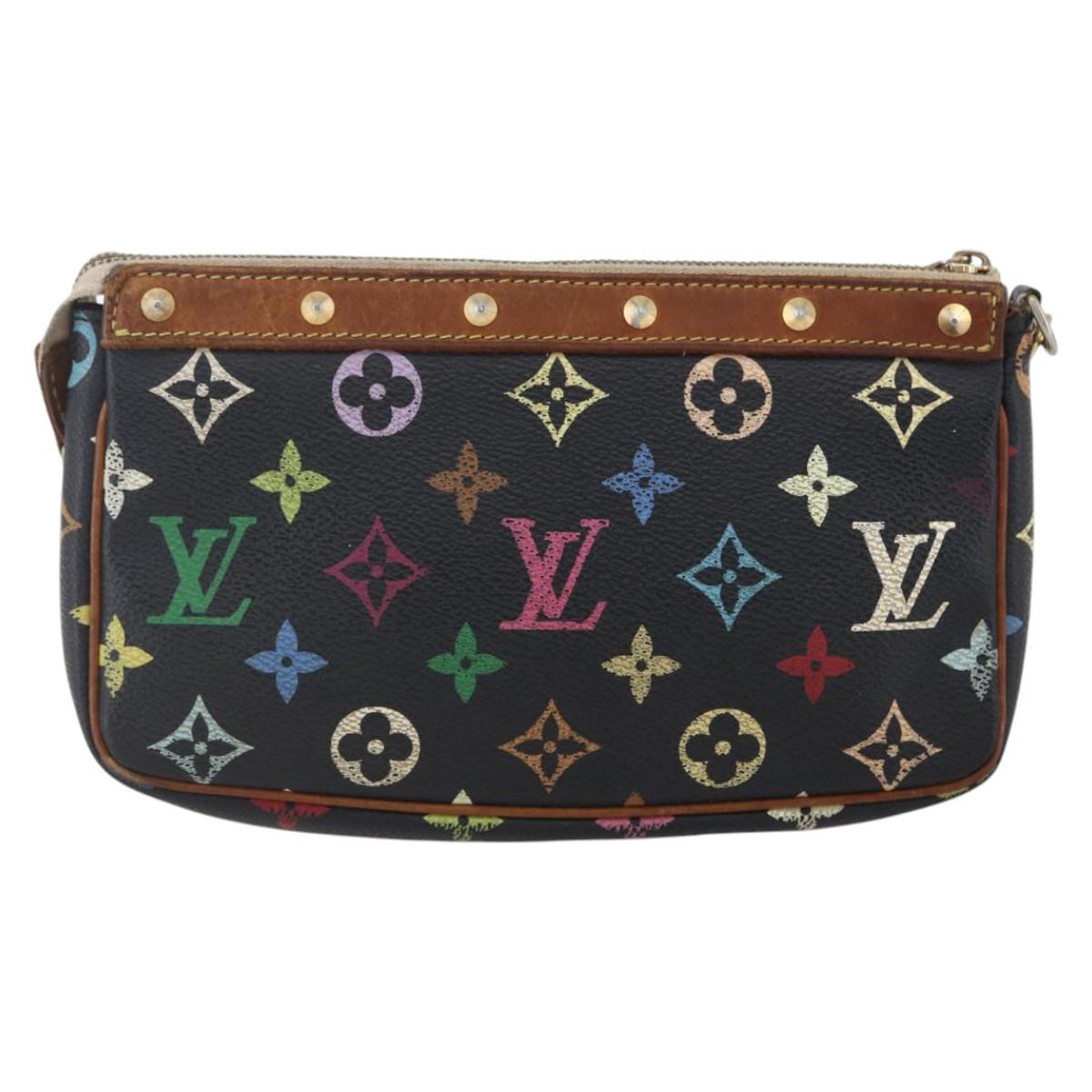 LOUIS VUITTON Multicolor Pochette Accessoires Pouch Black M92648 LV Auth yk19799
