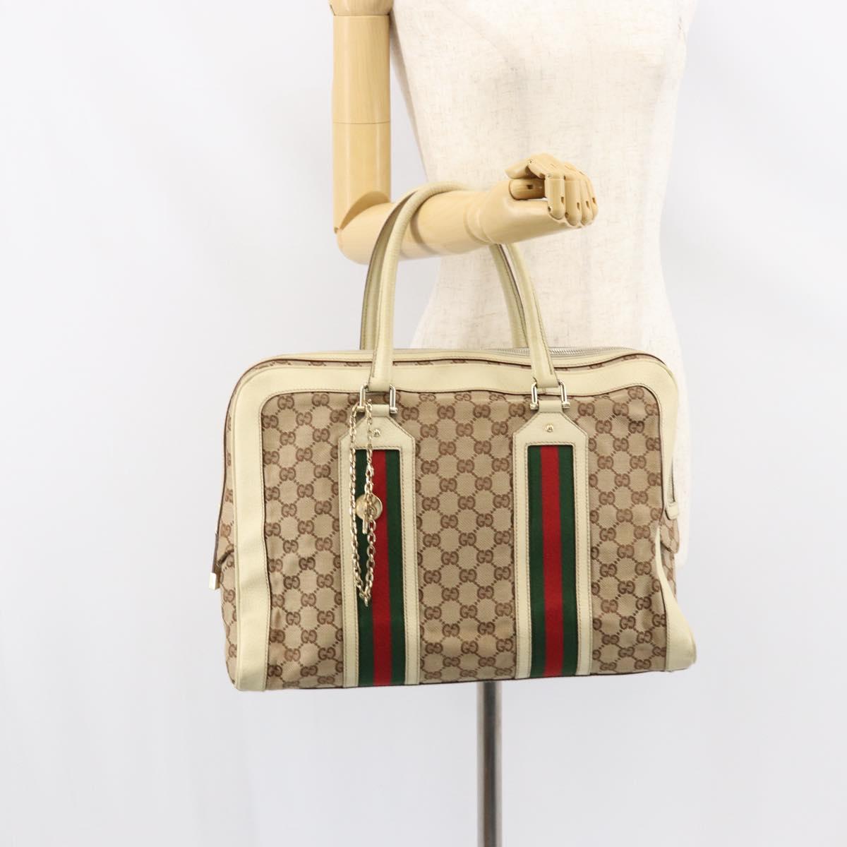 GUCCI GG Canvas Web Sherry Line Hand Bag Beige Gold 145997 Auth yk19807