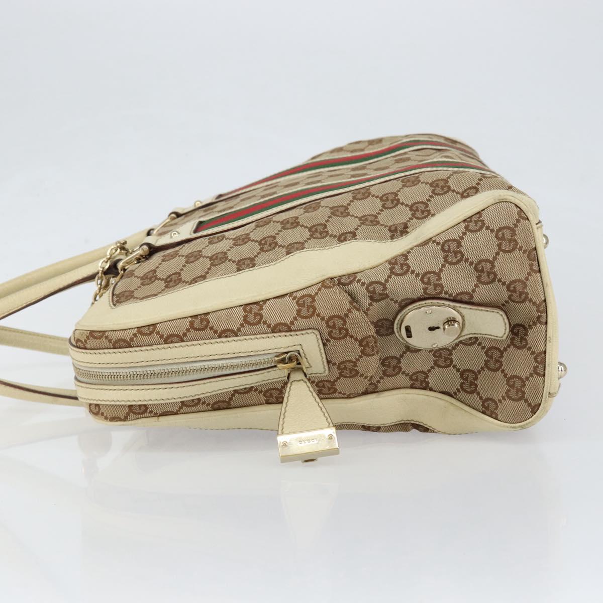 GUCCI GG Canvas Web Sherry Line Hand Bag Beige Gold 145997 Auth yk19807