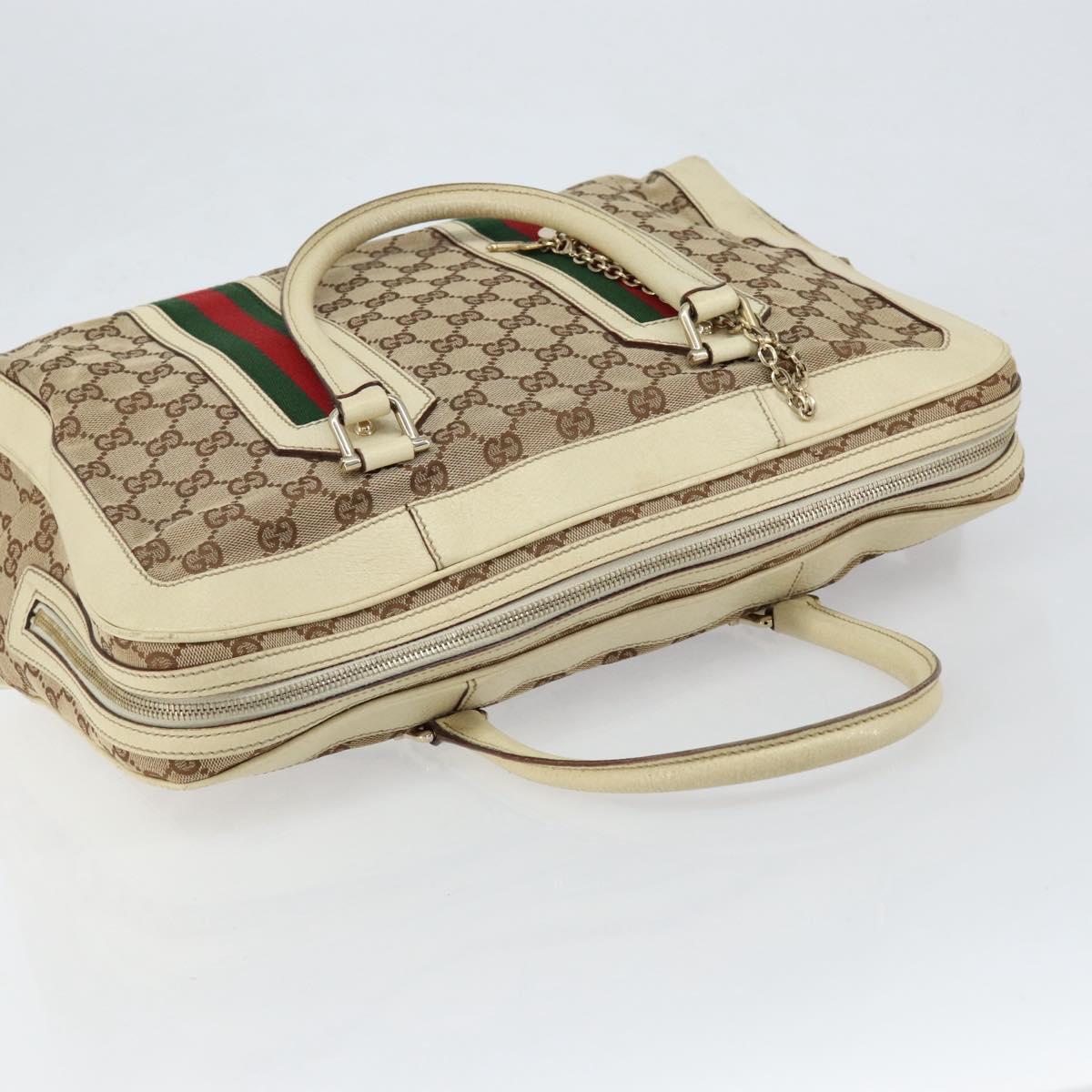 GUCCI GG Canvas Web Sherry Line Hand Bag Beige Gold 145997 Auth yk19807