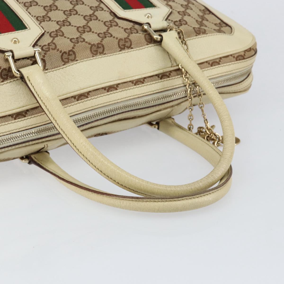 GUCCI GG Canvas Web Sherry Line Hand Bag Beige Gold 145997 Auth yk19807