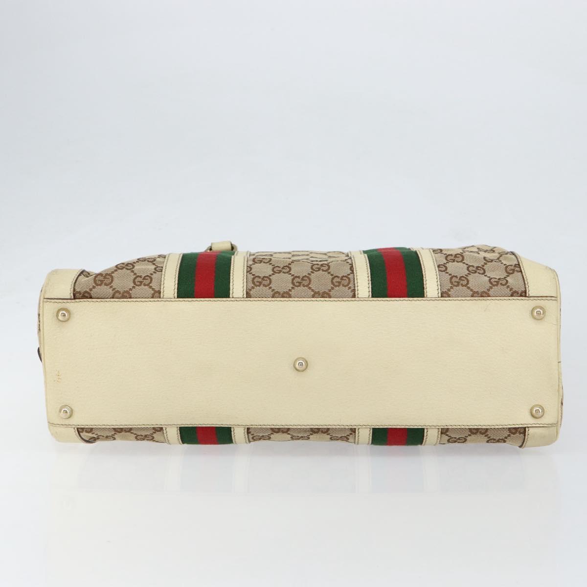 GUCCI GG Canvas Web Sherry Line Hand Bag Beige Gold 145997 Auth yk19807