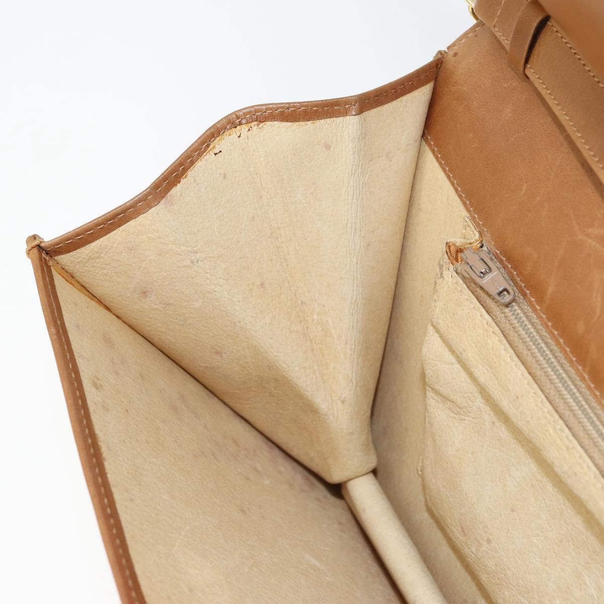 GUCCI Chain Shoulder Bag Leather Beige Gold Auth yk19810