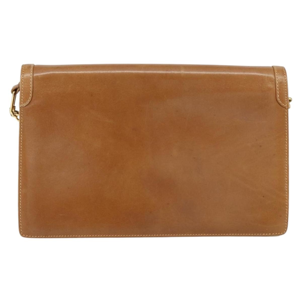 GUCCI Chain Shoulder Bag Leather Beige Gold Auth yk19810