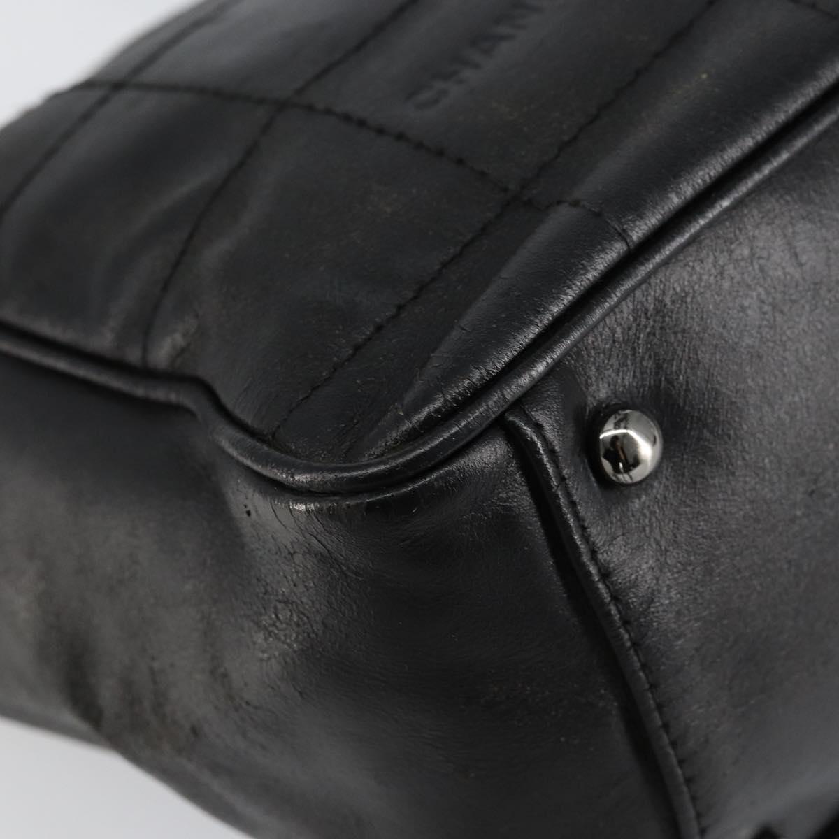 CHANEL Choco Bar Hand Bag Leather Black Silver CC Auth yk19815