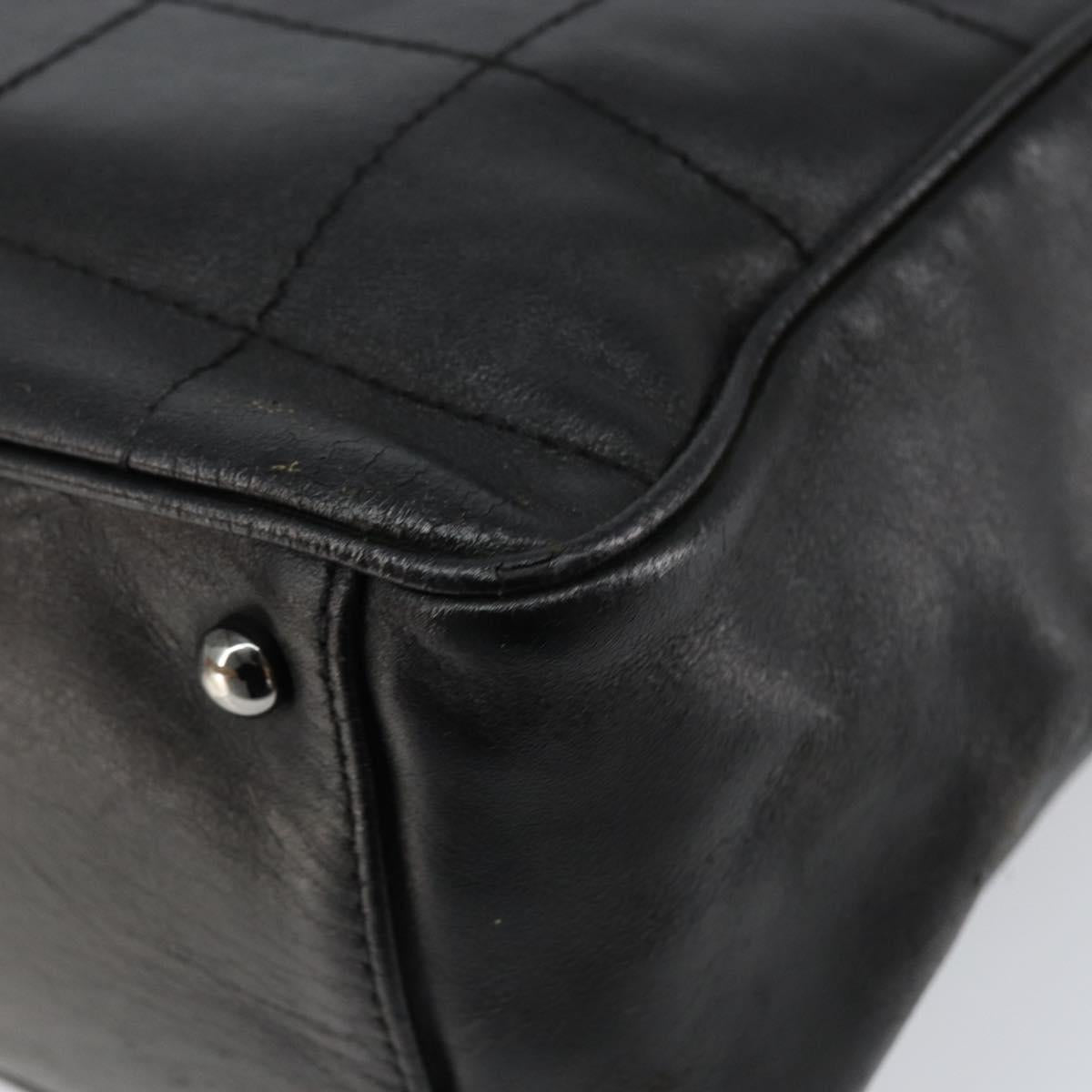 CHANEL Choco Bar Hand Bag Leather Black Silver CC Auth yk19815