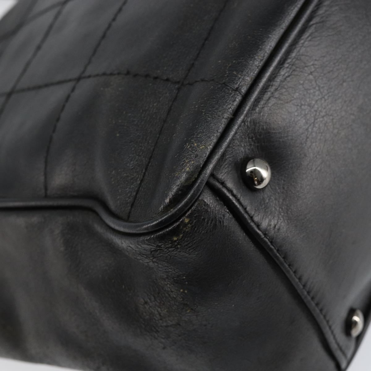 CHANEL Choco Bar Hand Bag Leather Black Silver CC Auth yk19815