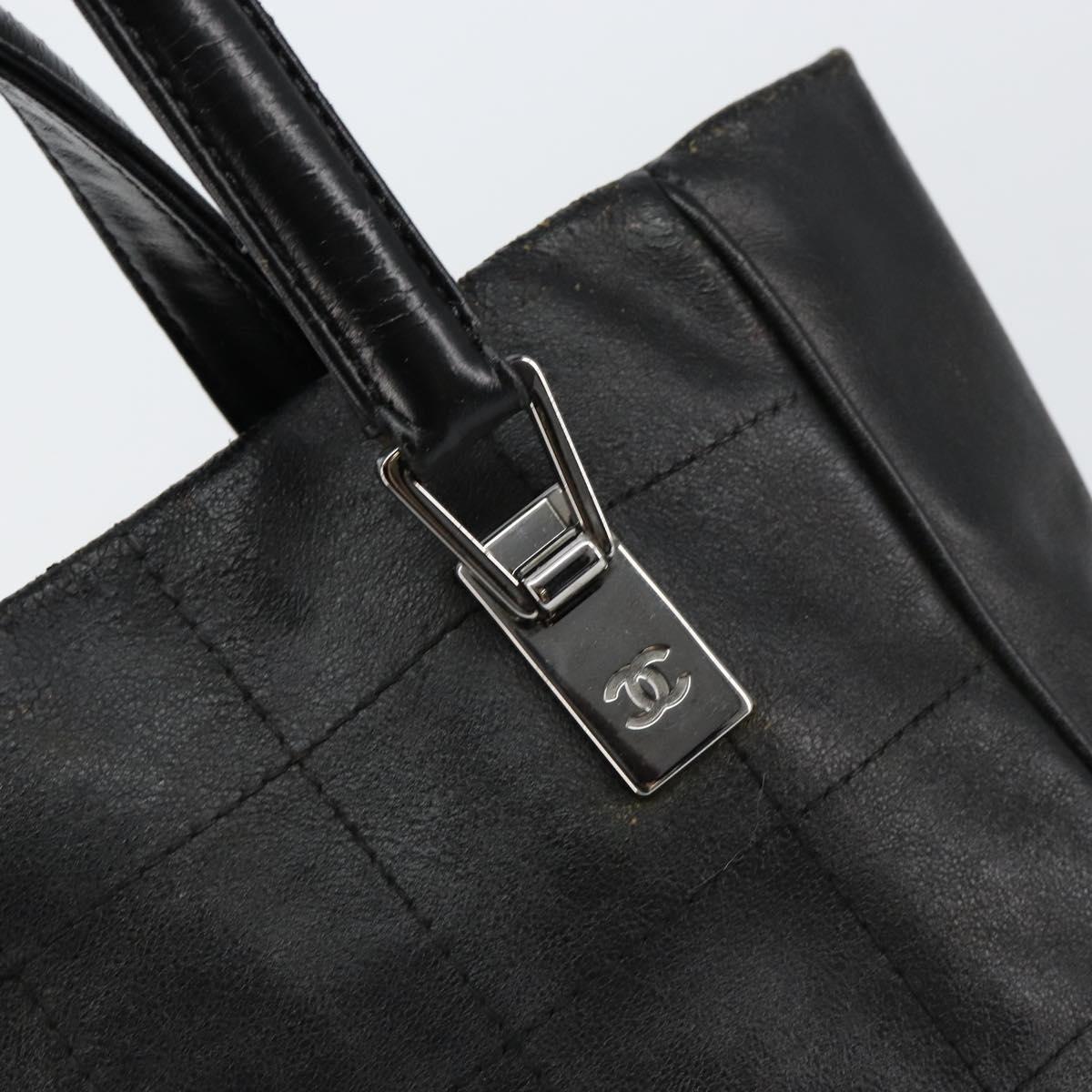 CHANEL Choco Bar Hand Bag Leather Black Silver CC Auth yk19815