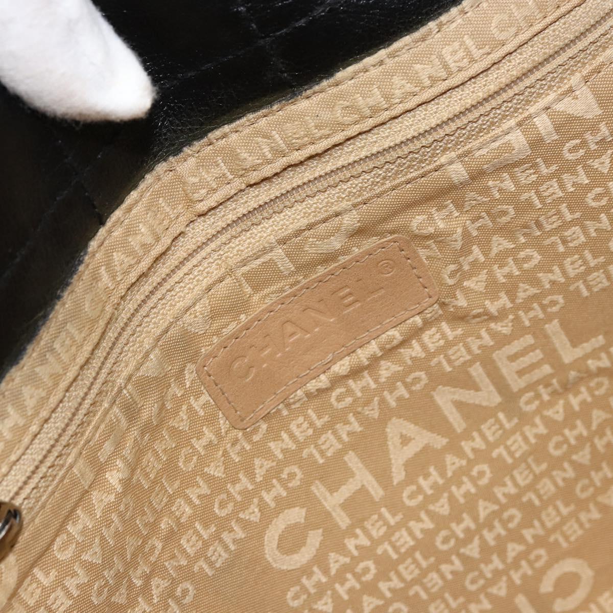 CHANEL Choco Bar Hand Bag Leather Black Silver CC Auth yk19815