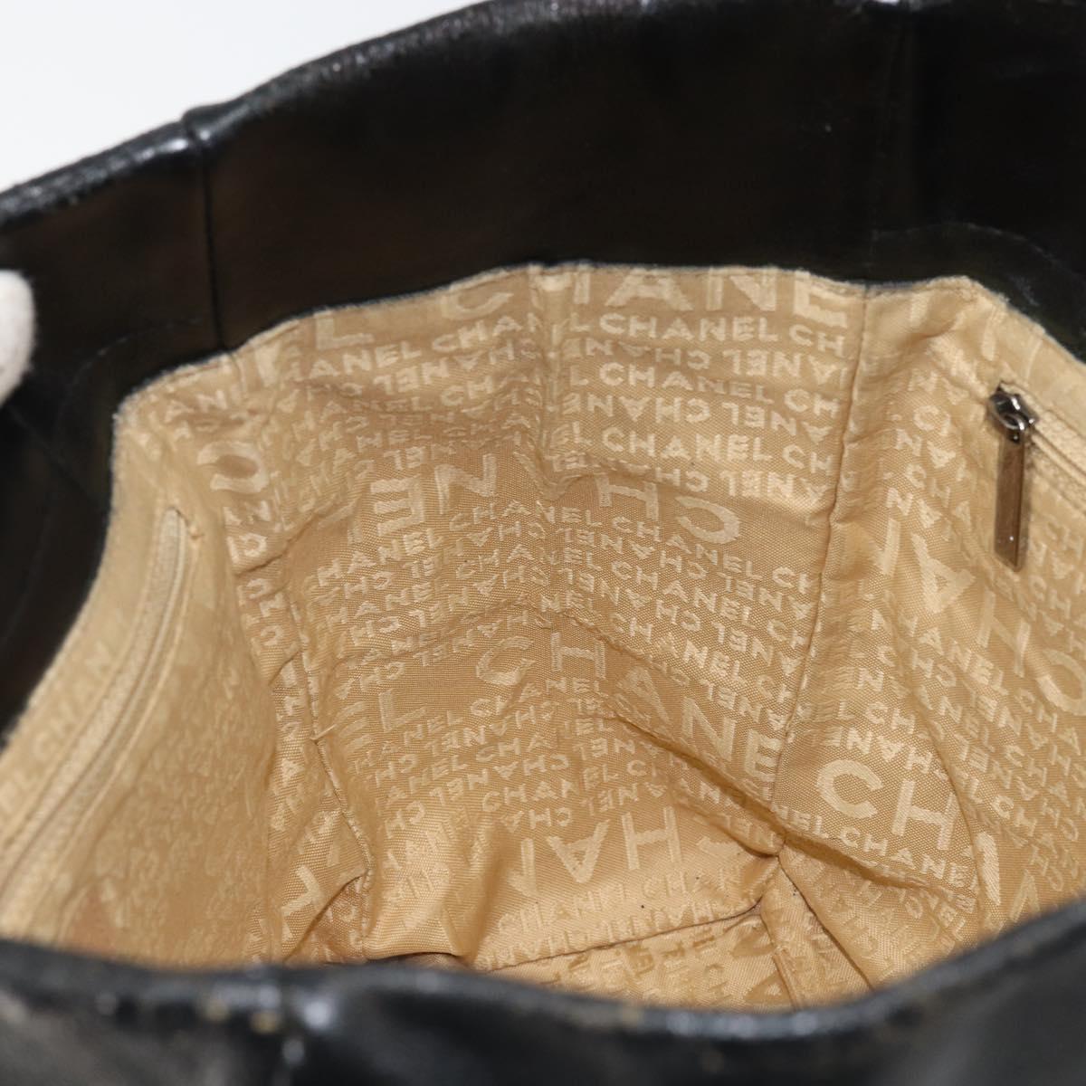 CHANEL Choco Bar Hand Bag Leather Black Silver CC Auth yk19815