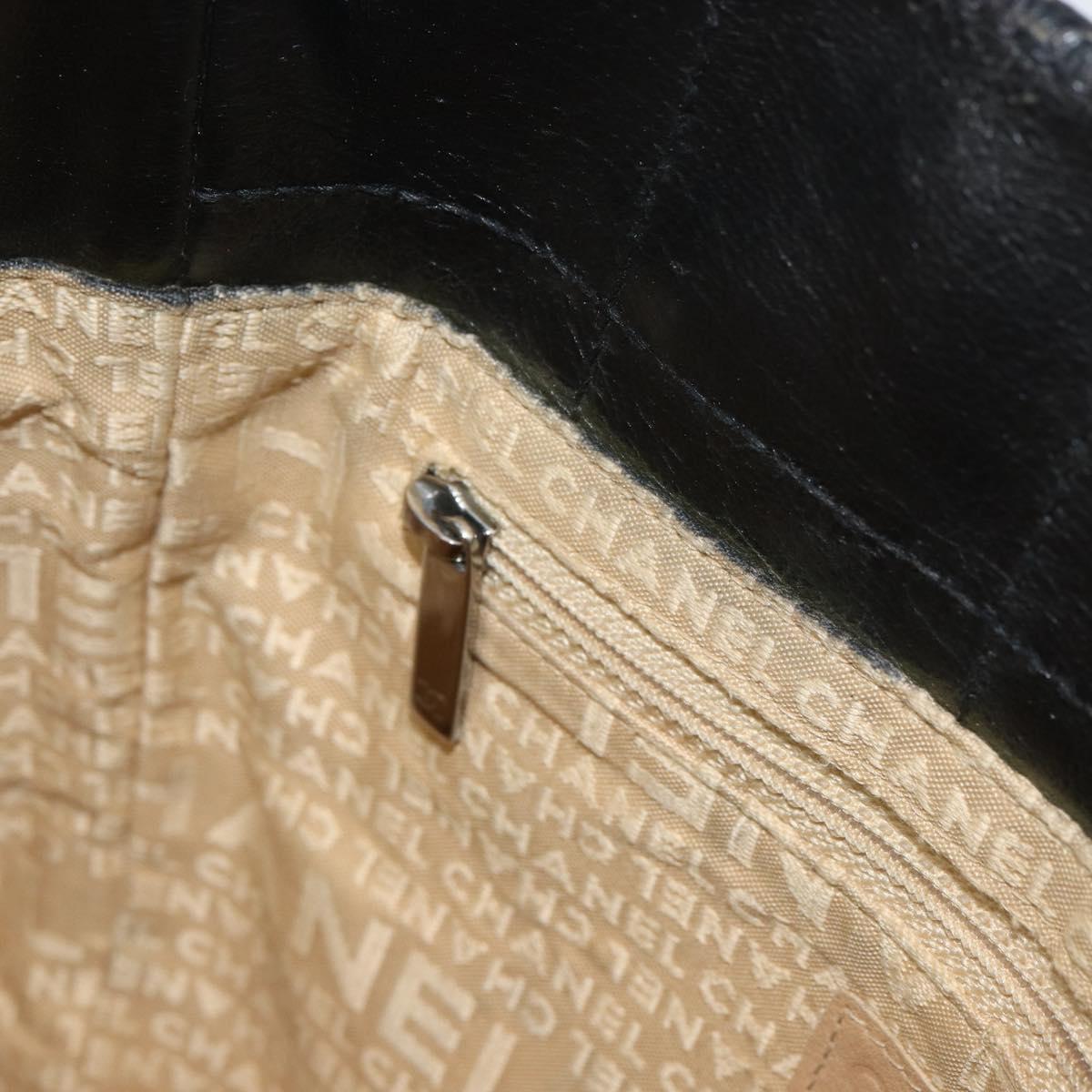 CHANEL Choco Bar Hand Bag Leather Black Silver CC Auth yk19815