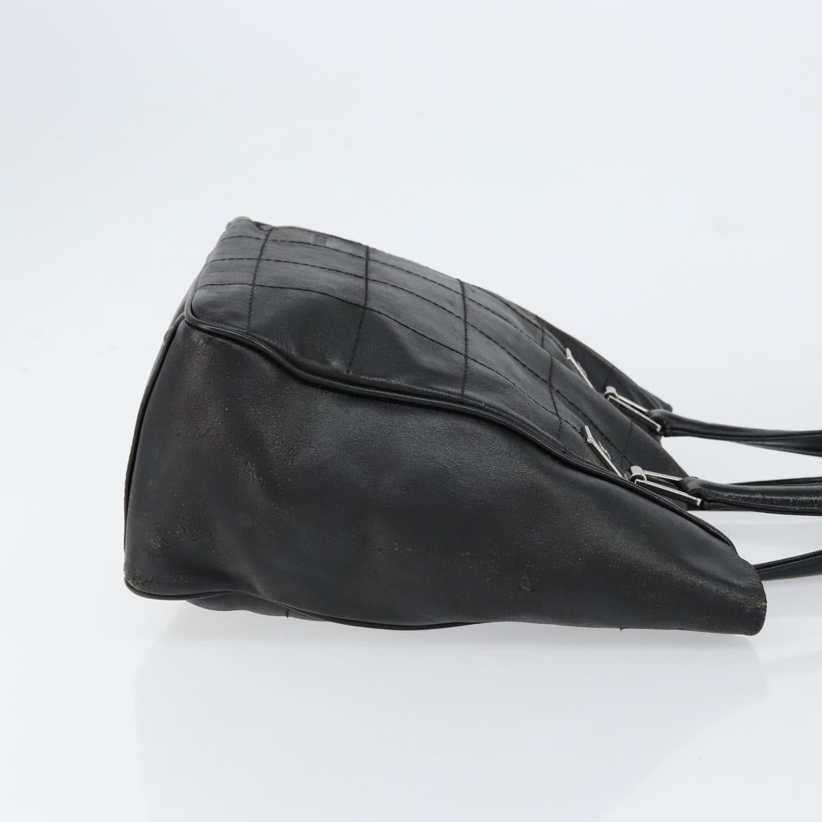 CHANEL Choco Bar Hand Bag Leather Black Silver CC Auth yk19815