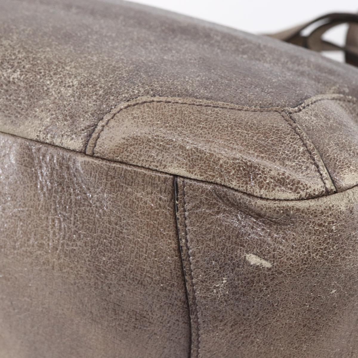 PRADA Tote Bag Leather Beige Silver Auth yk19816